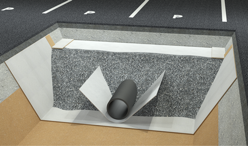 Regenwasserrückhaltung mit dem GEO PROTECT®-Speicher, als Ersatz für den Stauraumkanal, Speicherblock und das Regenrückhaltebecken.